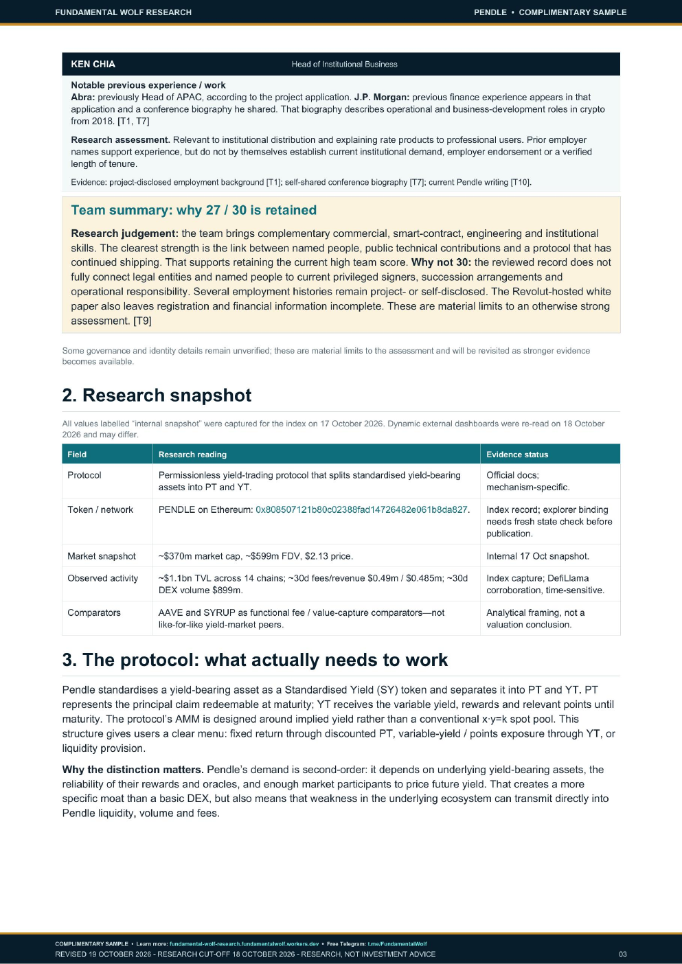 Page 3 of the PENDLE complimentary research sample.